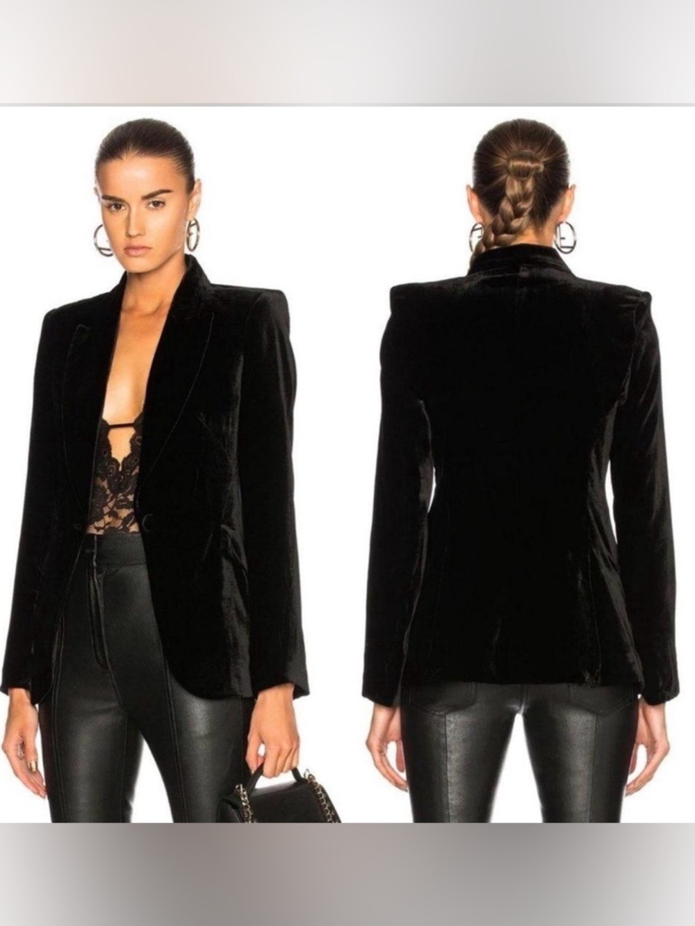 L'AGENCE Black Velvet Structured Blazer Sz XS